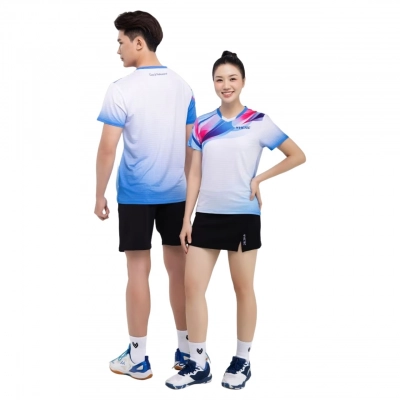 Áo cầu lông Victec PLV254 Nam - Trắng xanh