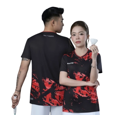 Áo cầu lông Victec Strike On VIC02 nam - Đen đỏ