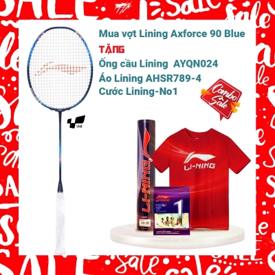 Combo Mua Vợt Cầu Lông Lining Axforce 90 Bule tặng 1 ống cầu Lining AYQN024 + 1 cước Lining No.1 + 1 áo Lining AHSR789-4