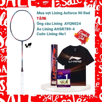 Combo Mua Vợt Cầu Lông Lining Axforce 90 Red tặng 1 ống cầu Lining AYQN024 + 1 cước Lining No.1 + 1 áo Lining AHSR789-5
